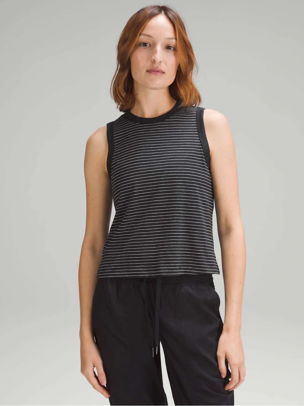 Lululemon classic fit cotton blend tank top synchronise stripe black white